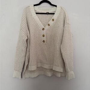 Free People Whistle Thermal Cozy Cream Button-Detail Knit Sweater